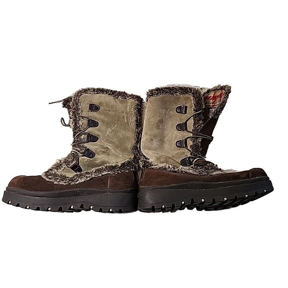 Vintage Y2K Skechers Boots Womens 10Platform Tan Suede Leather Frolic Faux Fur